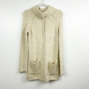 Free People Keep It Chunky Wool Blend Cream Snap Button Sweater Cardigan XS